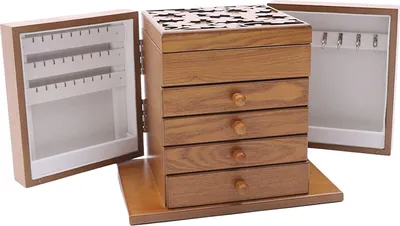 Produktbild von Schmuckkasten 5-Lagige Schmuckschatulle Vintage Holz Aufbewahrungsbox für Sonnenbrillen Uhren Haarnadeln Ohrringe