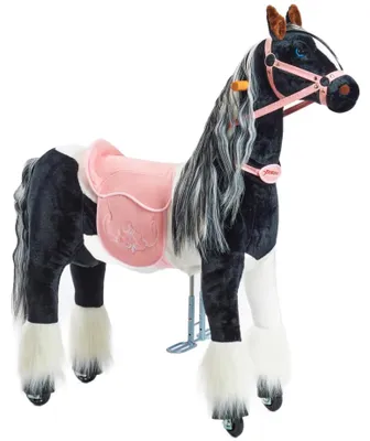 Productafbeelding van Mechanisch paard op wielen, Pony Domino M met roze zadel