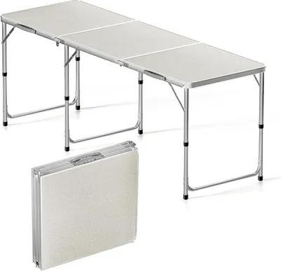 Produktbild von Klappbarer Campingtisch 180x60x70cm höhenverstellbar Aluminium MDF Graziles Grau
