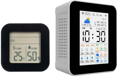 Zdjęcie produktu dla Termometr wewnętrzny i zewnętrzny, bezprzewodowa stacja pogodowa Tuya z 1 czujnikiem, miernikiem wilgotności i temperatury, monitorowaniem prognozy w czasie rzeczywistym, obsługą budzika, datą i godziną