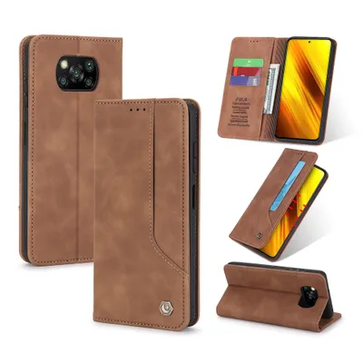 Obrázek produktu pro RetroPolyuretankožené pouzdro pro Xiaomi Poco X3 / Poco X3 Pro peněženkový design pouzdro s držákem na karty a stojánkem Hnědý