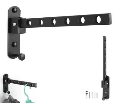 Wandklapptrockner 90° schwarz mit 6 Haken, 24 cm