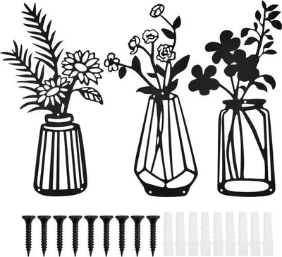 Produktbild von Metallenes Blumenwandskulptur, 3er Pack, 35cm, Schwarz, für Schlafzimmer, Wohnzimmer, Esszimmer, innen und außen, Geschenk für Hauswarming