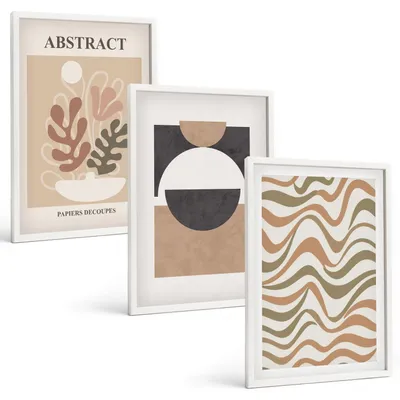 Produktbild von Bilder Set 3-teilig im weißen Rahmen – Wandbilder 3 Stück – gerahmte Poster für Wohnzimmer, Schlafzimmer und Flur – 40x60 cm – Abstrakte Formenmuster