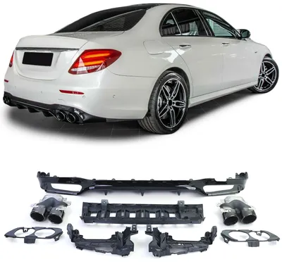 Zdjęcie produktu dla Zderzak + 4 Czarne końcówki wydechu do Mercedes-Benz W213 Sedan od 2016 Tylny dyfuzor
