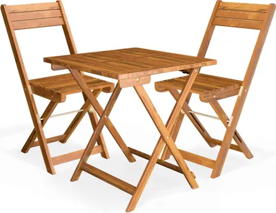 CASARIA® Balkonmöbel Set 2 Personen Wetterfest Holz Vormontiert Klappbar 160kg Belastbarkeit Balkon Garten Terrassenmöbel Gartenmöbel 3-Tlg Akazie
