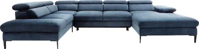 Produktbild von Großes Ecksofa rechts für mehrere Personen aus dunkelblauem Velours - SEPINA by Pascal Morabito
