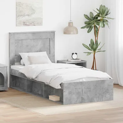 Image de Lit simple - Structure de lit unie, gris béton, 90 x 190 cm, en bois massif de pin