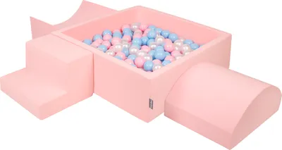 Obrázok produktu pre KiddyMoon Mäkké penové ihrisko pre deti s Štvorec loptičkovým ihriskom (300 ∅ 7 cm) s mäkkými prekážkami a loptičkovým bazénom,  vyrobené v EÚ, Ružová: Babyblue/Púdrovo ružová/Perla, Verz