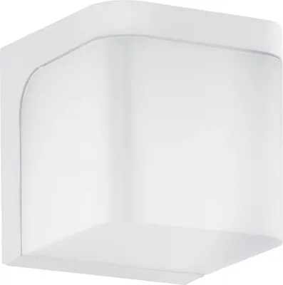 A white outdoor wall light fixture.
