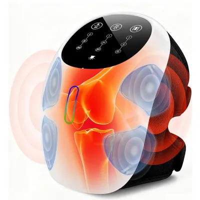 Produktbild von Knie Massagegerät mit Wärme, Akku Beinmassagegerät mit Luftdruck, Vibration und Rotlicht, 3 Heizstufen, kabellos für Knie und Gelenke