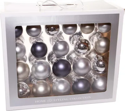 Produktbild von Echt Glas Christbaumkugeln Weihnachtsbaum Kugeln Set 42 teilig silber blau