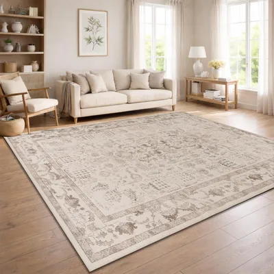 Produktbild von Vintage Boho moderner Wohnzimmerteppich Kurzflor waschbar rutschfest Beige Grösse 200x280 cm