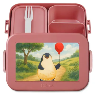 Produktbild von Mr. & Mrs. Panda Bento Box Pinguin Luftballon Design - Rot Pastell - Geschenk, Lunchbox, Glück, Pinguine, Snackbox, Geschenkidee, Frischhaltedose, Vesperbox, Bentobox