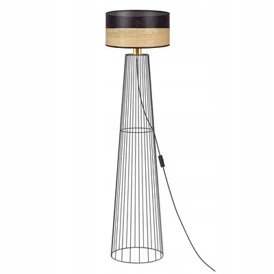 Obrázek produktu pro Stojací lampa LUXOLAR E27, černá, se stínidlem v imitaci dřeva, 154 cm – kov, styl loft/industrial – bez žárovky