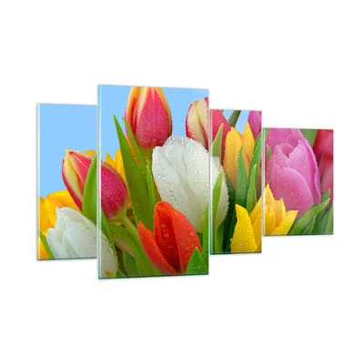 Produktbild von Bilder auf glas - Tulpen Blumenstrauß Blumen Tau - 120x70cm - Glasbilder - Wandbilder - Kunstdruck - zum Aufhängen bereit - Wanddekoration aus Glas - Glas Bilder - Wandbild auf Glas - GDL120x70-2526