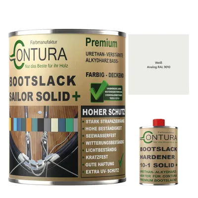 Produktbild von Contura 550ml. 2K Bootslack GLÄNZEND RAL Farbe Yachtlack Holzlack GFK Metall Boot Schiffslack - Weiß RAL 9010 - (500ml.+50ml. HÄRTER)