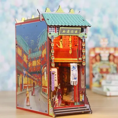 Image de Maison miniature Book Nook - Porte de la Paix Céleste - Puzzle 3D - 94 pièces - Maison miniature en bois avec LED