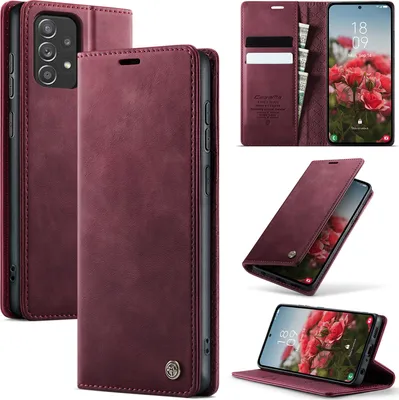 Obrázek produktu pro Kožené pouzdro pro Samsung Galaxy A52 / A52s 5G, RFID ochranou, magnetickým zavíráním, přihrádkami na karty a funkcí stojánku Červený
