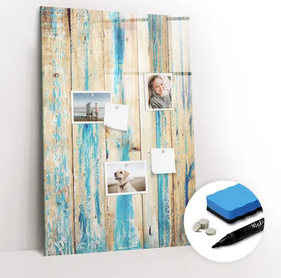 Produktbild von Magnetische Wandtafel - Schwarzer Marker + Schwamm + Magnete - 60 x 90 cm - Vintage Holz