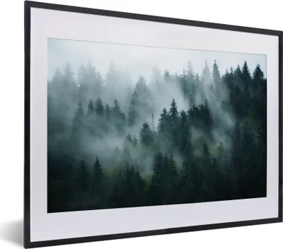 Produktbild von MuchoWow® Gerahmtes Poster Nebel - Bäume - Wald 40x30 cm - Poster mit Schwarzem Bilderrahmen Wandposter Rahmen Foto Bilder - Bilderrahmen - Poster im Rahmen
