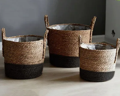 Immagine prodotto di Fine Asianliving Oriental Basket Handmade Natural Water Plants Set/3 Dia.36/30/25 x H30/25/20cm
