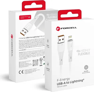 Obrázok produktu pre FORCELL F-ENERGY C343 kábel USB A na Lightning 2,4A 12W silikónový 1 m biely