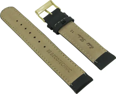 Produktbild von BecoTechnic Uhrenarmband Leder schwarz Wasserabweisend glatt , Stegbreite:16mm, Schließe:Gelbgolden