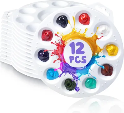 Imagen del producto de Set de paleta de pintura redonda, de 12 piezas, con un diámetro de 17 cm, que incluye 10 recipientes para pinturas y una zona para mezclar, ideal para pinturas acrílicas y acuarelas