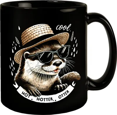 Produktbild von Otter mit Strohhut und Sonnenbrille Tasse in Schwarz mit Spruch Hot Hotter Otter