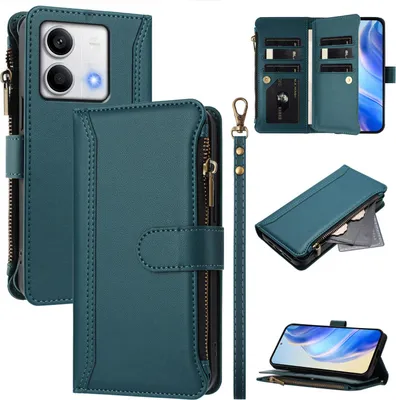 Obrázek produktu pro Pouzdro pro Xiaomi Redmi Note 13 5G, zipem, peněženkovéPolyuretankožené flip pouzdro s kapsami na karty, stojánkem a poutkem na ruku zelený