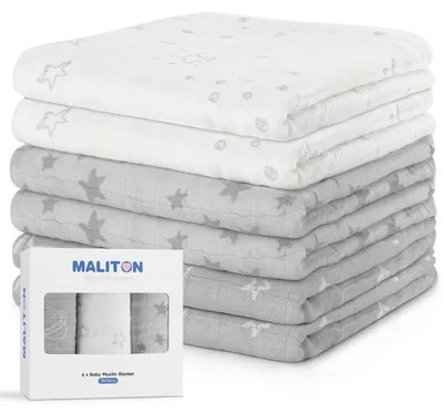 Image de Lot de 6 lingettes pour bébé - 70 x 70 cm, en mousseline, douces et respirantes