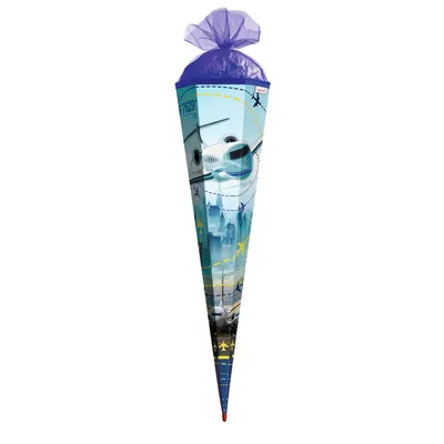 Produktbild von ROTH Schultüte groß Flugzeug 85 cm eckig Rot(h)-Spitze Tüllverschluss Zuckertüte Schulanfang