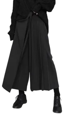 Immagine prodotto di Pantaloni rock da donna, stile Y2K, gotico, streetwear, vita elastica, pieghe asimmetriche, lunghezza 7/8, colore nero, taglia M