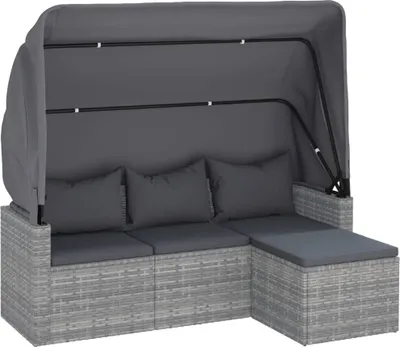 Produktbild von vidaXL 3-Sitzer-Gartensofa mit Dach und Fußhocker Grau Poly Rattan