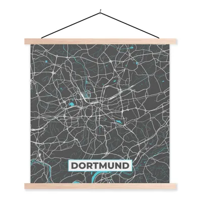 Produktbild von MuchoWow® Textilposter Karte - Dortmund - Blau - Stadtplan - Deutschland 60x60 cm mit holzfarbenen Rahmen - Wanddekoration
