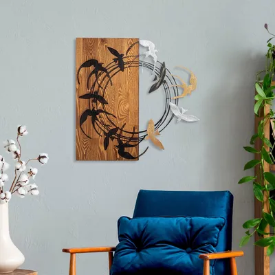 Produktbild von Wallity, Spiral Birds 2, Dekoratives Wandaccessoire aus Holz, 100 % HOLZ / METALL, Nussbaum, 58 x 58 cm