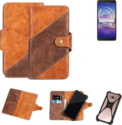 Produktbild von K-S-Trade Handyhülle Schutzhülle Bookstyle Case Wallet-Case kompatibel mit Alcatel 3C (2019) Cover Klapphülle Kantenschutz Smartphone dunkelbraun