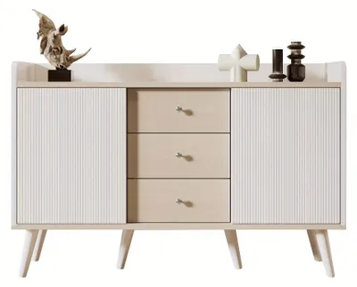 Obrázek produktu pro Komoda - Skříňka - Úložná skříň - Büfetová skříň - Skříň - Moderní - Materiál: MDF - 117,5 cm - Bílá barva s imitací dřeva