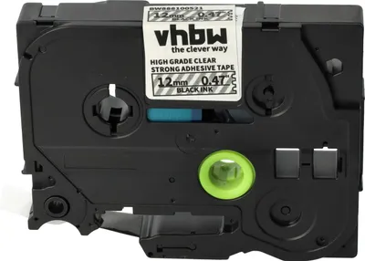 Produktbild von vhbw Schriftband-Kassette kompatibel mit Brother PT E550W, RL700S Etiketten-Drucker 8m x 12mm Schwarz auf Transparent