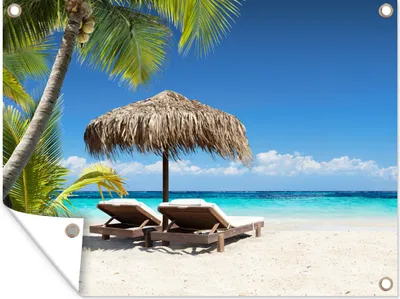 Produktbild von MuchoWow® 120x90 cm Outdoor-Poster Gartendeko Sichtschutz Garten Poster für den Garten  Strand - Sonnenschirm - Meer