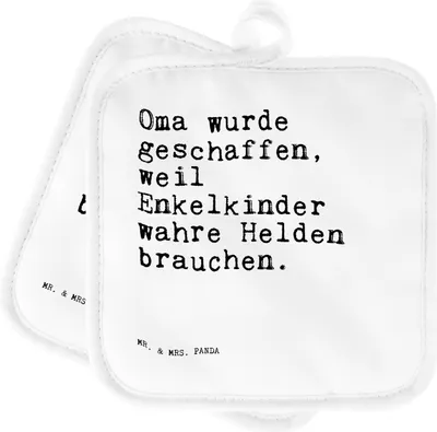 Produktbild von Mr. & Mrs. Panda Topfuntersetzer Oma wurde geschaffen, weil... - Weiß - Geschenk, Spruch Sprüche Weisheiten Zitate Lustig Weisheit Worte, topfhalter, Topflappen 2er Set
