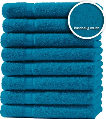 Produktbild von 8er Set Gästetücher Handtücher Duschtücher Badetücher Frottee 100% Baumwolle, Farbe:Petrol, Größe:Handtücher 50x100 cm