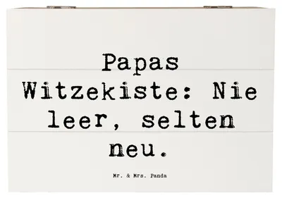 Produktbild von Mr. & Mrs. Panda Geschenkbox Spruch Vater Witzekiste 22 x 15 cm - Weiß - Geschenk, Aufbewahrungsbox Holz, Vaterliebe, Vaterschaft, Kiste, herzerwärmende Sprüche, und Kind