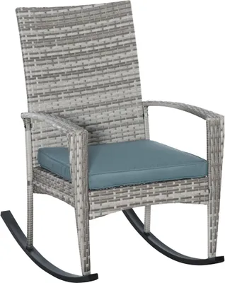 Produktbild von Schaukelstuhl Polyrattan Schwingsessel Gartenstuhl mit Kissen 66x88x98cm Grau