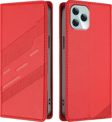 Produktbild von Hülle für Blackview A95, Kunstleder Brieftaschen Handyhülle mit Kartenfach und Standfunktion Rot