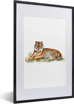 Produktbild von MuchoWow® MuchoWow® Gerahmtes Poster Tiger - Bild - Gras 40x60 cm - Poster mit zchwarzem Bilderrahmen - Poster in Rahmen