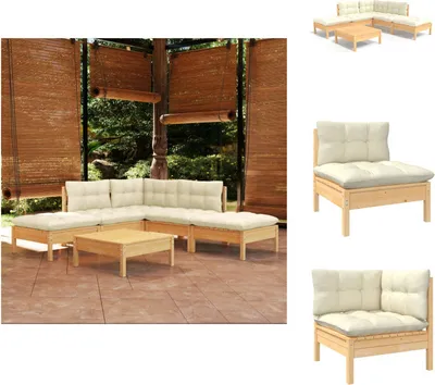 Produktbild von vidaXL 6-tlg. Garten-Lounge-Set mit Creme Kissen Kiefernholz -  Gartenmöbel-Sets