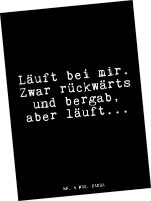 Produktbild von Mr. & Mrs. Panda Postkarte Läuft bei mir. Zwar... - Schwarz - Geschenk, Glizer Spruch Sprüche Weisheiten Zitate Lustig Weisheit Worte, Grußkarte, bildkarte, Ansichtskarte