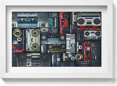 Produktbild von Musik aus einer Boombox– Wandbild mit Rahmen – Gerahmtes Bild  – Wanddekoration – 30x20 cm –  Weiß Rahmen